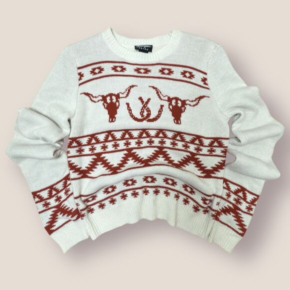 Wrangler Retro Sweater Women Small White Aztec Longhorn Western Rodeo Rancher - Picture 1 of 10